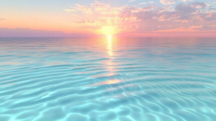 Obraz premium A serene sunset over calm waters, with waves reflecting soft hues of pink and orange, creating a tranquil atmosphere.