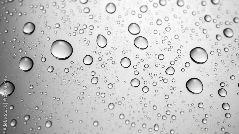 Poster close-up of water droplets on a reflective surface, creating a soothing, textured pattern.