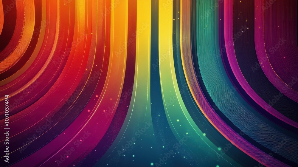 Poster A vibrant abstract artwork featuring flowing lines in a spectrum of colors, creating a dynamic and energetic atmosphere.