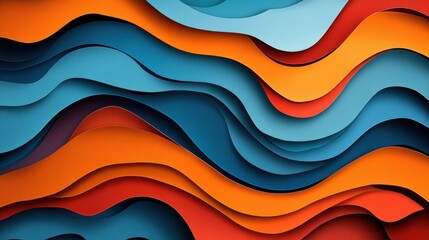 Colorful wavy paper pattern with shades of blue, orange, and teal creating a dynamic, vibrant visual.