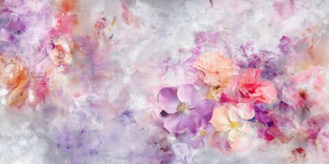 Fototapeta premium An image of flowers on a purple background. The flowers are available in different colors and sizes. The background is white, with a blur effect