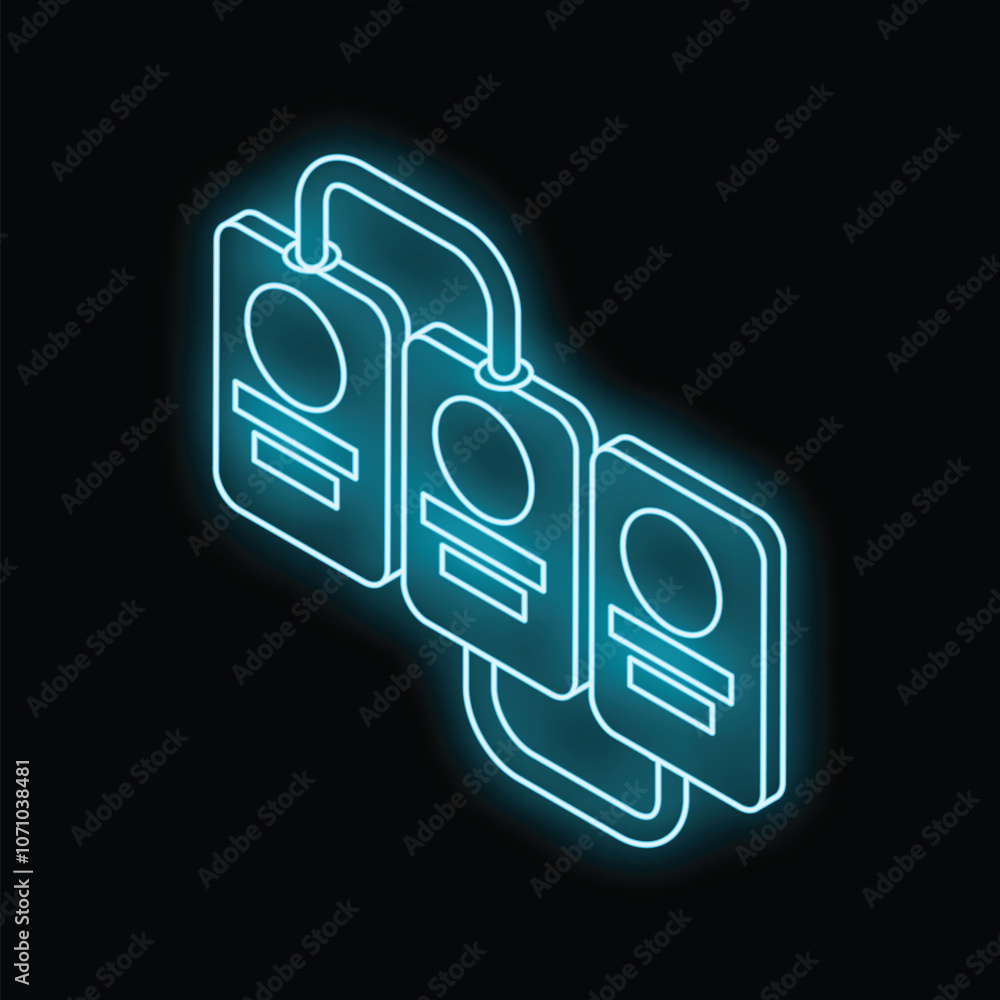 Aufkleber glowing neon server rack icon isolated on a black background, representing concepts such as server h