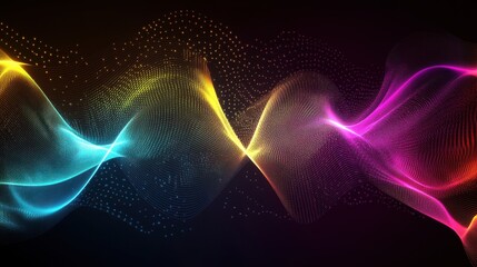 Fototapeta premium A vibrant abstract wave pattern in blue, yellow, and pink, evoking a sense of dynamic motion and energy.