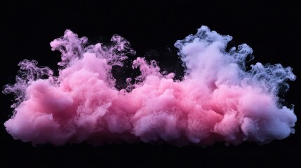 Fototapeta premium Vibrant pink and purple smoke swirling against a black background, creating a dreamlike and ethereal atmosphere.