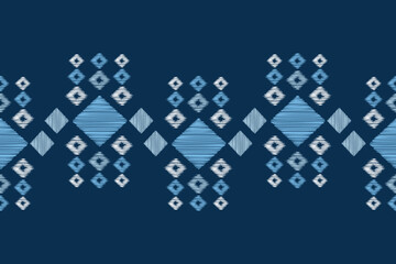 Traditional Ethnic ikat motif fabric pattern geometric style.African Ikat embroidery Ethnic oriental pattern blue background wallpaper. Abstract,vector,illustration.Texture,frame,decoration.