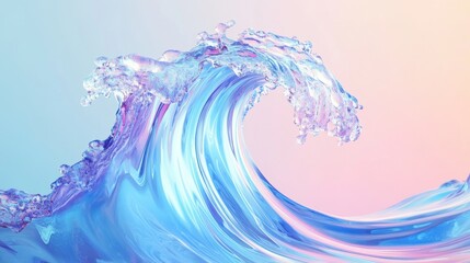 A stunning, translucent ocean wave with intricate splashes, reflecting soft pastel colors.