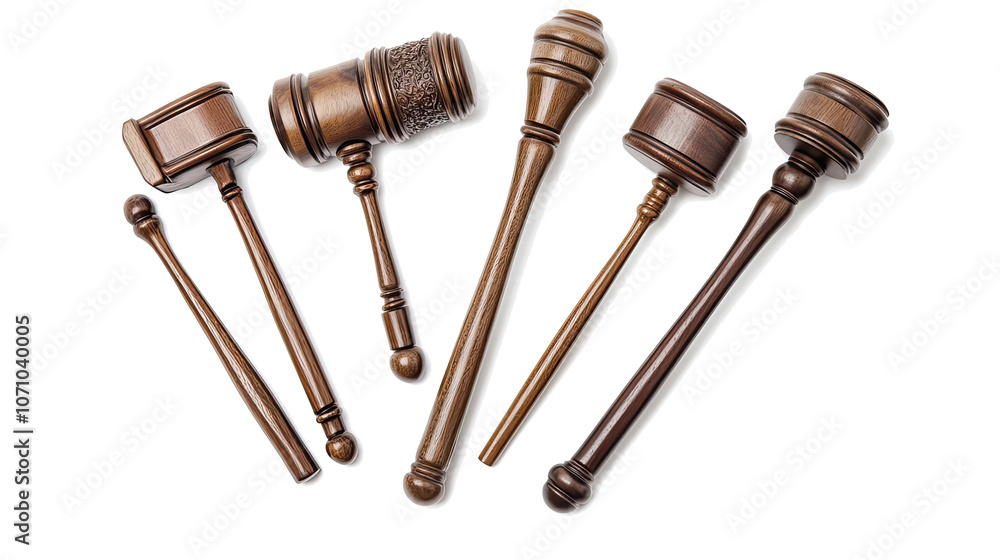 Poster collection of judicial gavels isolated on a transparent background generative ai