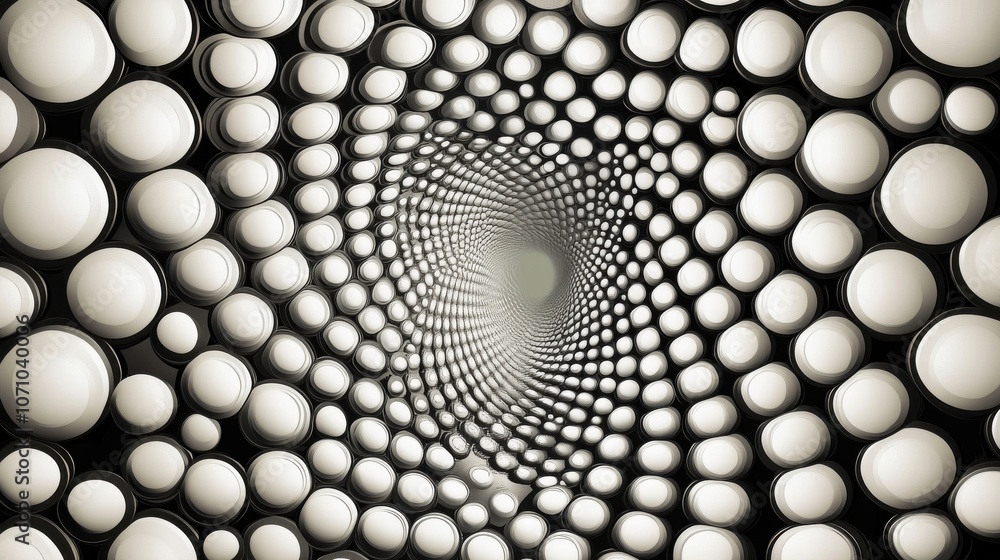 Aufkleber abstract spiral tunnel of white spheres creating a hypnotic pattern in a dark space.