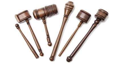 Collection of Judicial Gavels Isolated on a Transparent Background Generative AI