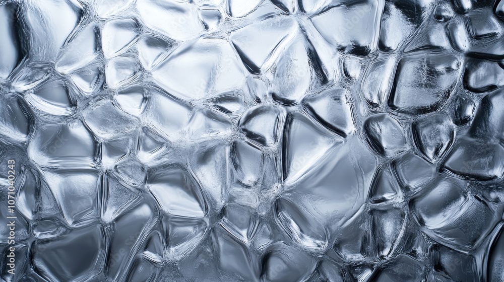 Poster close-up of ice texture, showcasing intricate patterns and reflections in cool tones.