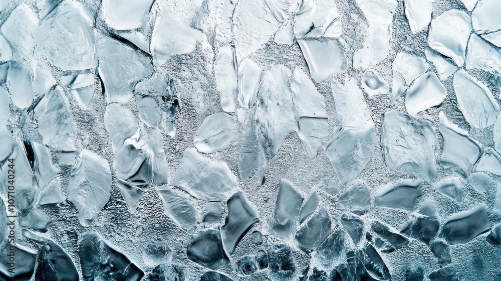 Poster close-up view of textured ice shards creating an abstract pattern, showcasing different shapes and t