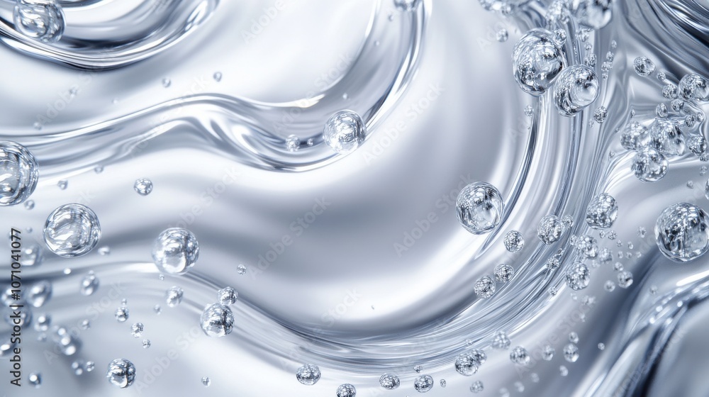 Poster a mesmerizing abstract image of water waves with bubbles, showcasing a fluid and serene movement.