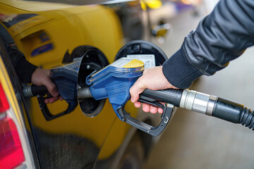 Refueling a car at a petrol filling station.