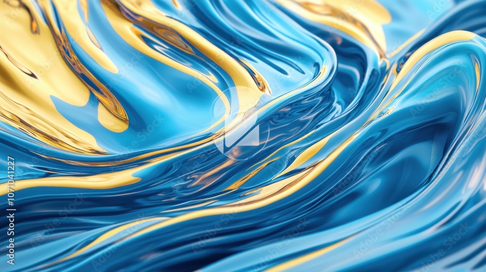 Poster a captivating abstract swirl of blue and gold fluid patterns, creating a sense of movement and elega