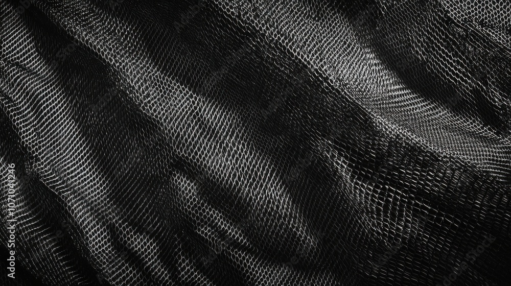 Poster abstract close-up of a textured black mesh fabric, showcasing dramatic shadows and intricate pattern