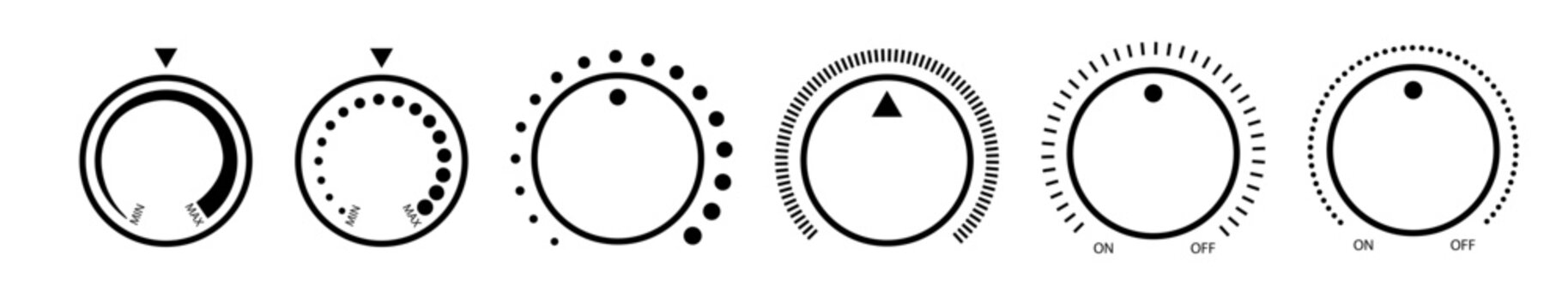 Adjustment dial. Rotary dials with round scale volume level knob and round controller