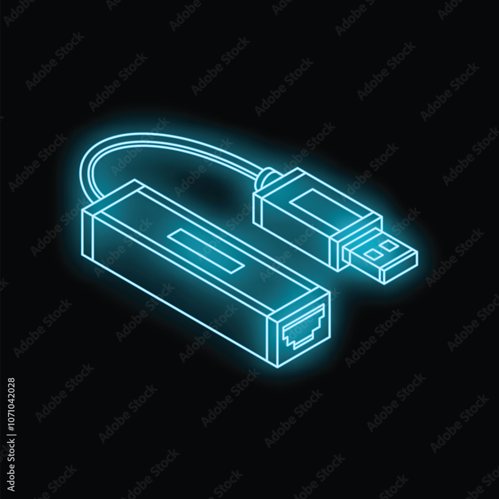 Poster neon usb ethernet adapter connecting to network on black background