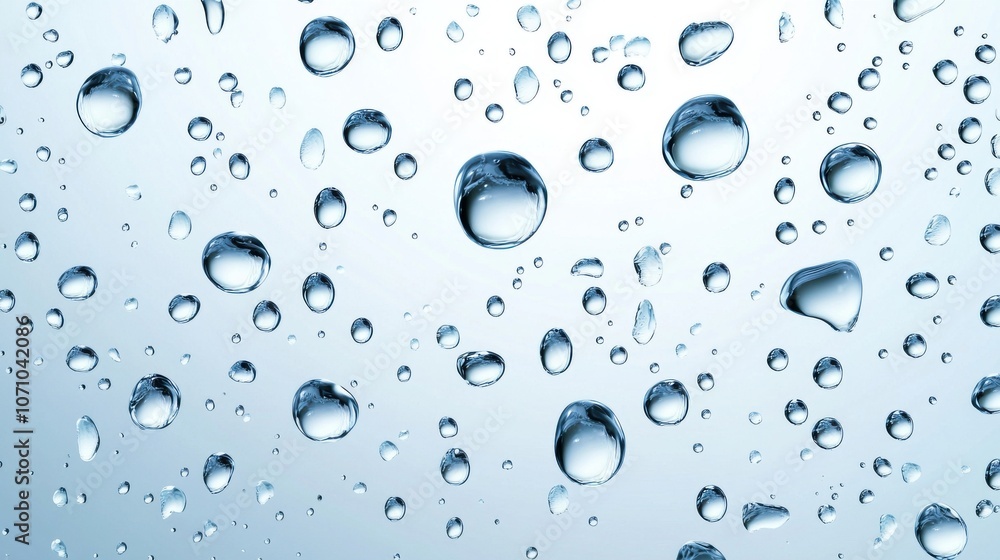 Poster close-up of transparent water droplets on a smooth surface creating a refreshing and serene atmosphe