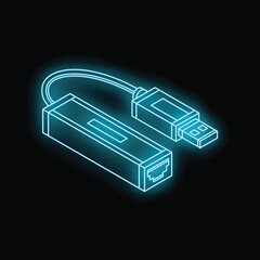 Neon usb ethernet adapter connecting to network on black background