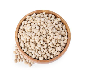 Dried beans in bowl isolated on white, top view