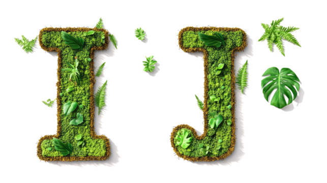 Vibrant Green Letters Made From Moss and Plants on a Clear Background Generative AI