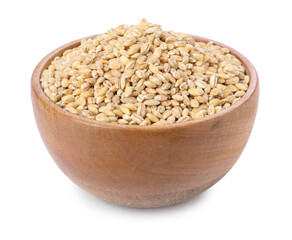 Pearl barley groats in bowl isolated on white