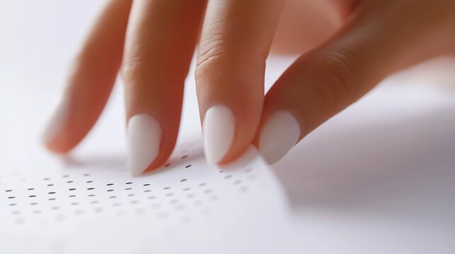 hands are reading Braille text, with copy space. Close-up view - Powered by Adobe