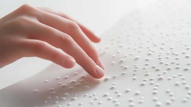 hands are reading Braille text, with copy space. Close-up view
