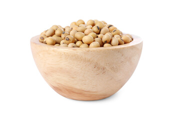 Soy beans in bowl isolated on white
