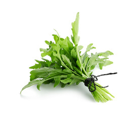 Obraz premium Bunch of fresh arugula leaves isolated on white