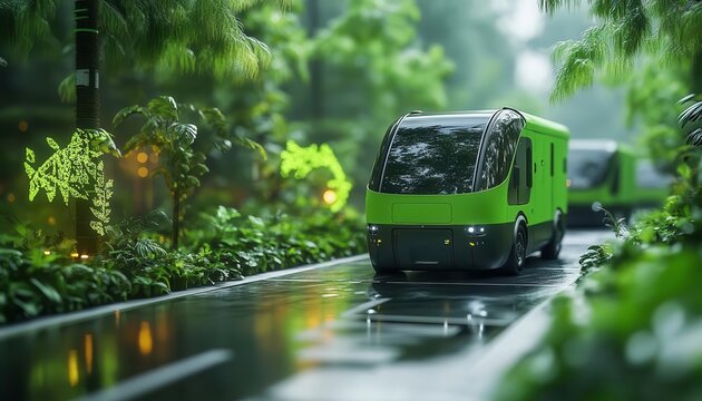 A closeup of a green logistics process with electric delivery vehicles, Sustainable Logistics, Modern and ecofriendly