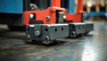 Fototapeta premium A closeup of pallet jacks being used to transport goods in a warehouse, Material Handling, Practical and detailed