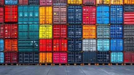 Fototapeta premium A closeup of shipping pallets stacked neatly in a storage area, Pallet Organization, Tidy and efficient