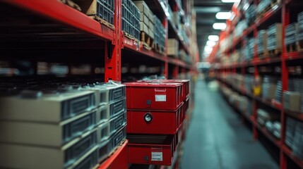 A photograph of returns processing in a dedicated warehouse section, Reverse Logistics, Active and organized