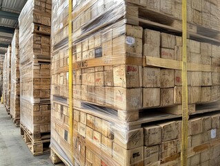 A shot of pallets loaded for reverse logistics processing, Inventory, Organized and systematic