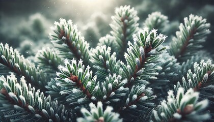 Close-Up of Snow-Dusted Pine Branches in Winter