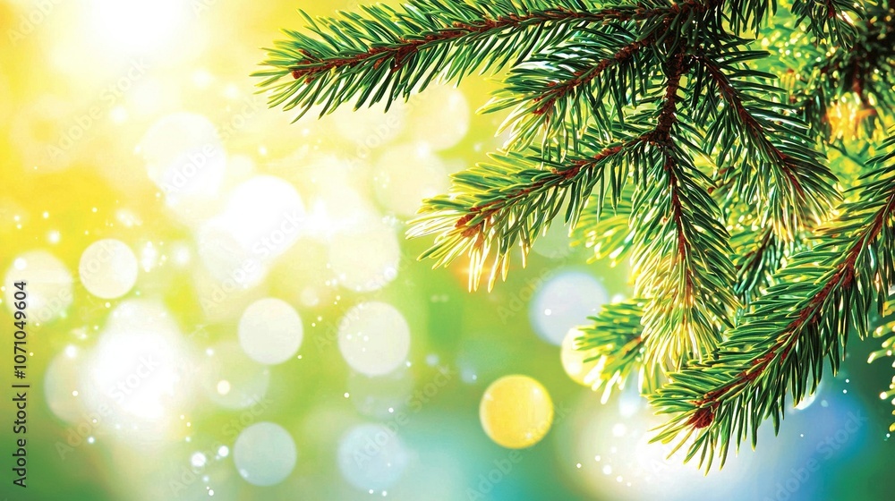 Aufkleber a clear image captures a sunny day with a close-up of a pine tree branch and softly blurred backgrou
