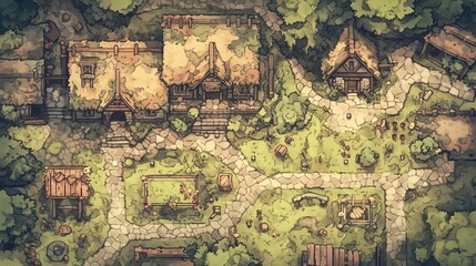 Rural Countryside Estate Houses Buildings Tabletop RPG Map, Fantasy Roleplaying Dungeon Battlemap, Adventure Games Encounters, Farmhouses Farm Town Gaming Design, TTRPG Buildings Architecture Concept