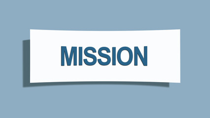 Mission. A card isolated on blue background.