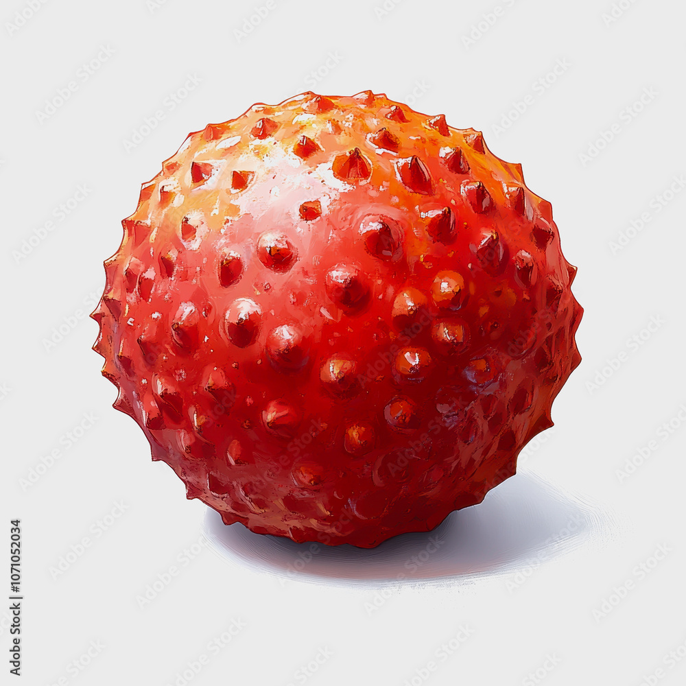 Poster this image features a vibrant red spiky sphere against a clean white background, highlighting its un