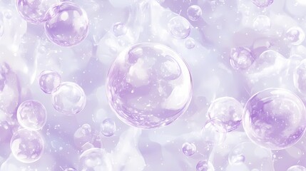 Abstract arrangement of transparent bubbles, soft colors blending harmoniously, capturing light reflections to evoke an ethereal, magical aesthetic for unique backgrounds
