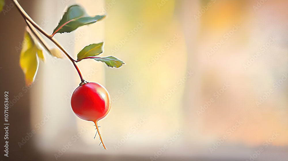 Aufkleber a close-up image of a cherry on a tree branch with a blurred background featuring leaves and a windo