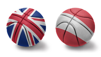 basketball balls with the national flags of austria and great britain on the white background.