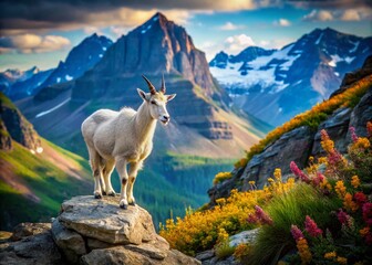 Majestic Mountain Goat in Glacier National Park, Montana: A Fashion Photography Perspective Capturing Nature's Beauty and Wildlife in Stunning Scenic Landscapes