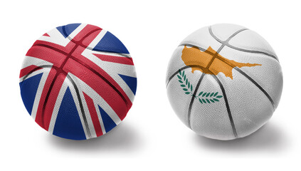 basketball balls with the national flags of cyprus and great britain on the white background.