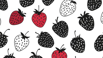  A strawberry cluster on a white backdrop, adorned with red and black decorations on top