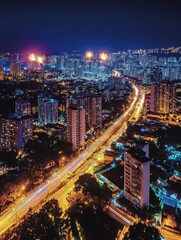 Fototapeta premium A Vibrant Celebration of Unity and Festivity: Diwali Lights and Fireworks Illuminate the City