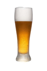 A glass of cold beer isolated against transparent background. 