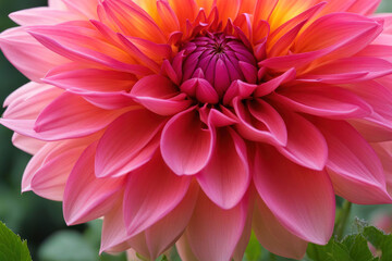 a stunning close-up of a dahlia flower. The intricate details of the flower's petals, with their gradient of pink and yellow hues, are captured beautifully.