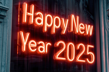 Czerwony neonowy napis Szczęśliwego Nowego roku 2025 © Silent26